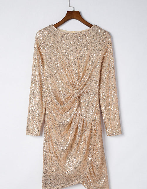 Load image into Gallery viewer, Sequin Knot Round Neck Long Sleeve Mini Dress
