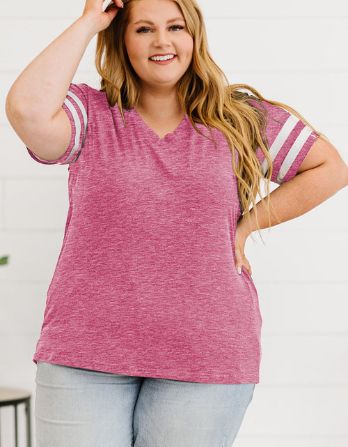 Load image into Gallery viewer, Plus Size Striped V-Neck Tee Shirt
