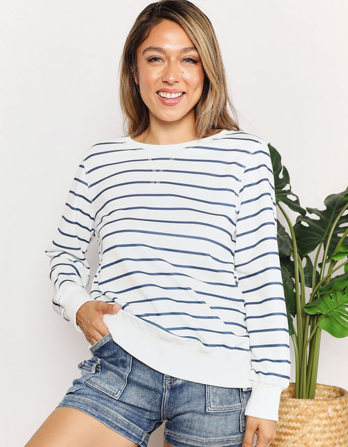 Load image into Gallery viewer, Double Take Striped Long Sleeve Round Neck Top
