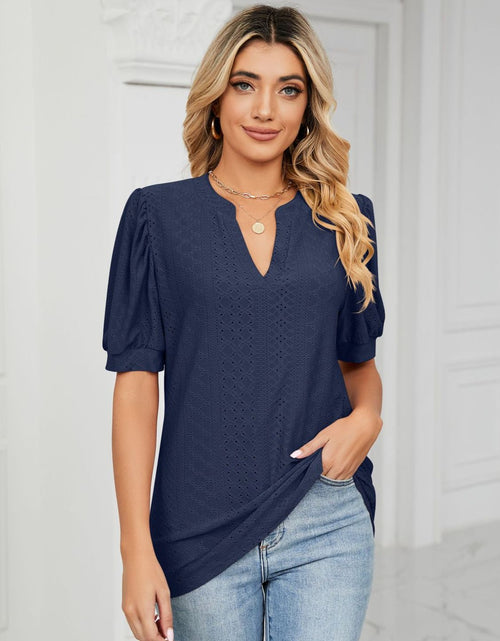 Load image into Gallery viewer, Florira Eyelet Notched Short Sleeve T-Shirt
