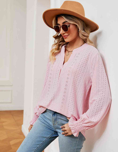 Load image into Gallery viewer, Notched Neck Flounce Sleeve Blouse
