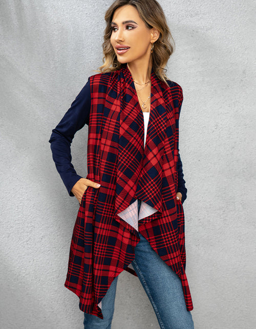 Load image into Gallery viewer, Shiny Plaid Open Front Cardigan
