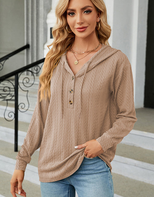 Load image into Gallery viewer, Drawstring Half Button Long Sleeve Hoodie
