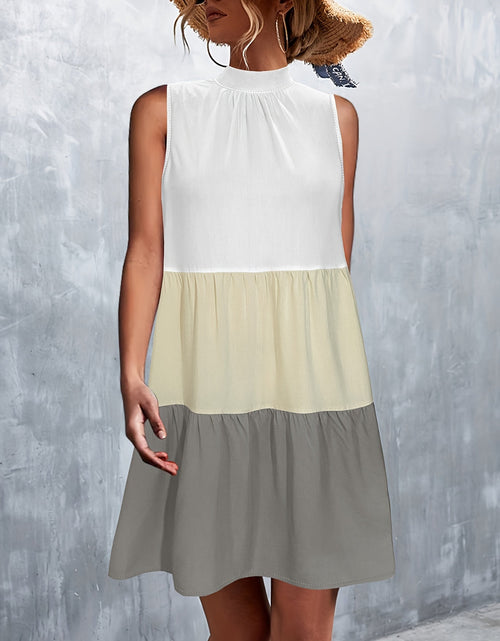 Load image into Gallery viewer, Tied Color Block Mock Neck Sleeveless Dress
