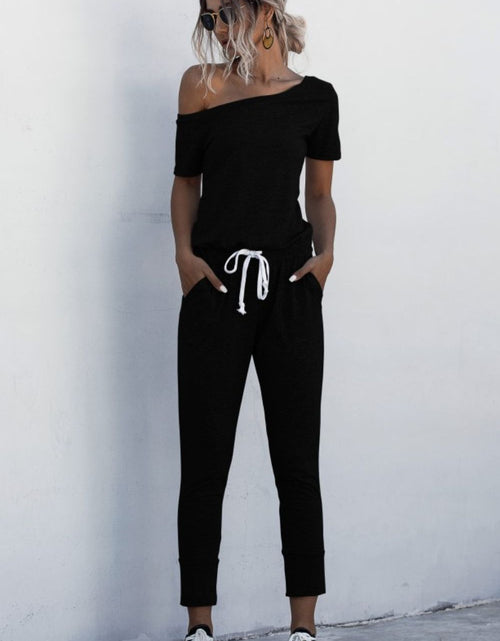 Load image into Gallery viewer, Asymmetrical Neck Tied Jumpsuit with Pockets
