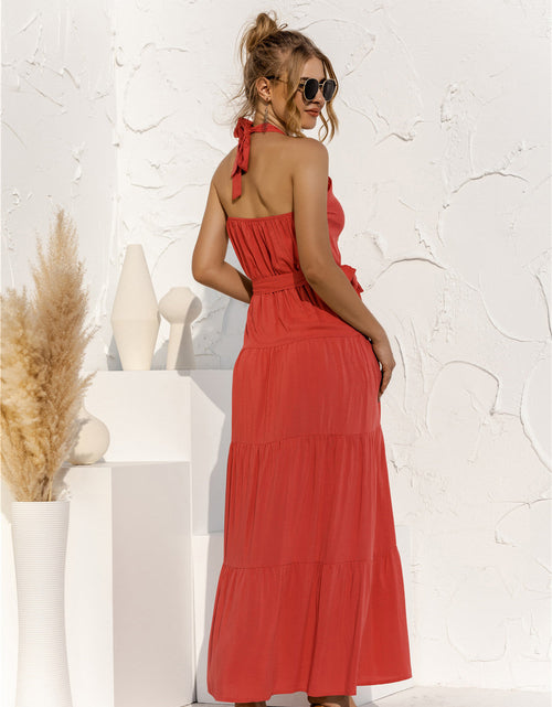 Load image into Gallery viewer, Halter Neck Tie Waist Tiered Maxi Dress
