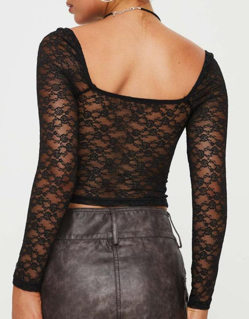Load image into Gallery viewer, Lace Sweetheart Neck Long Sleeve T-Shirt
