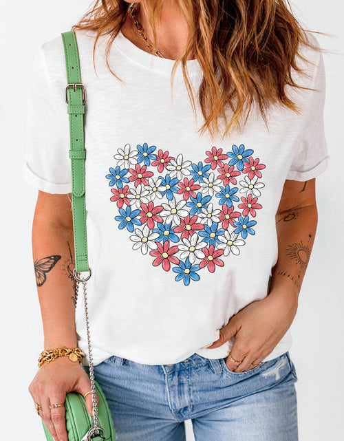 Load image into Gallery viewer, Flower Graphic Round Neck Short Sleeve T-Shirt
