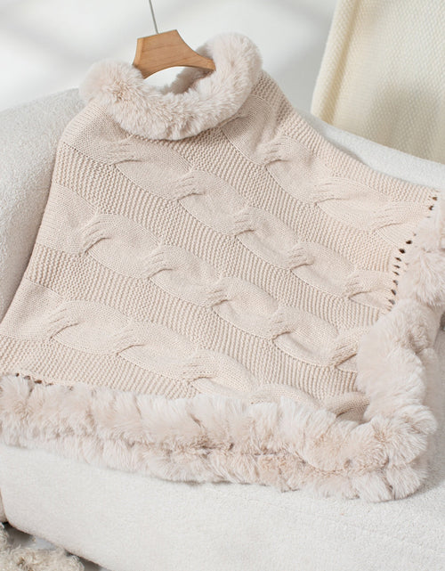 Load image into Gallery viewer, Fuzzy Hem Cable-Knit Poncho
