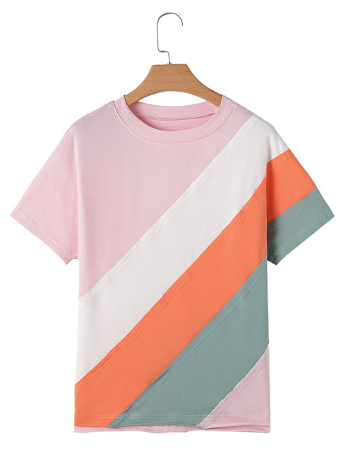 Load image into Gallery viewer, Color Block Round Neck Short Sleeve T Shirt
