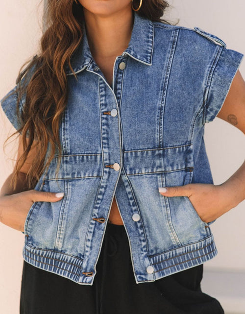 Load image into Gallery viewer, Button Up Cap Sleeve Denim Jacket
