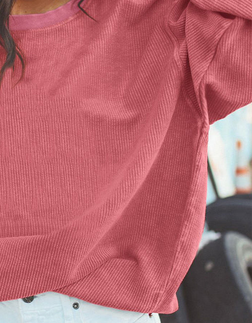 Load image into Gallery viewer, Ribbed Round Neck Drop Shoulder Sweatshirt
