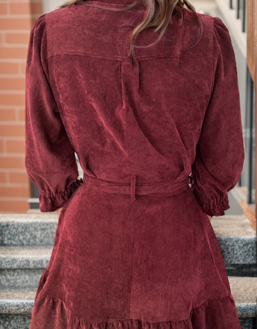 Load image into Gallery viewer, Tied Button Up Ruffle Hem Dress
