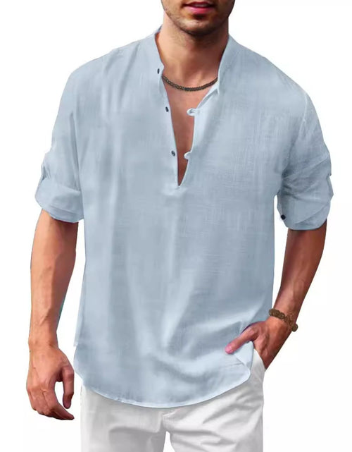 Load image into Gallery viewer, Men's Full Size Half Button Long Sleeve Shirt Plus Size
