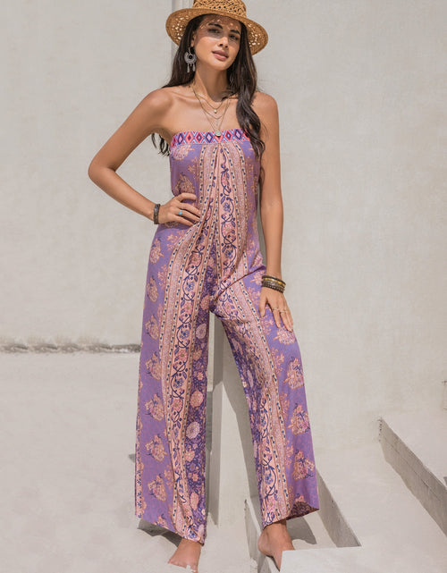 Load image into Gallery viewer, Tied Printed Tube Wide Leg Jumpsuit
