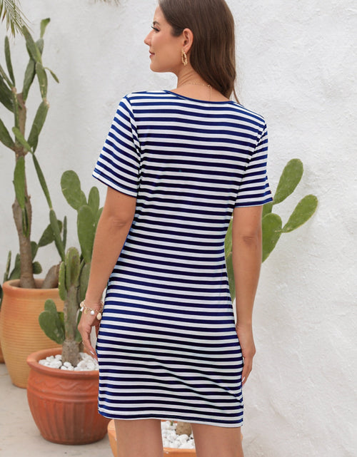 Load image into Gallery viewer, Cutout Striped Round Neck Short Sleeve Dress

