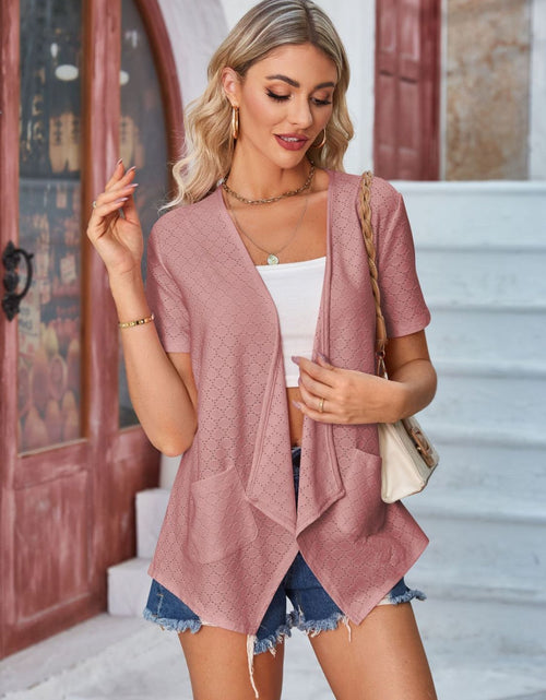 Load image into Gallery viewer, Eyelet Open Front Short Sleeve Cover Up
