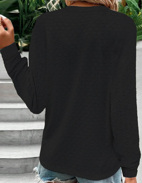 Load image into Gallery viewer, Eyelet Notched Long Sleeve T-Shirt
