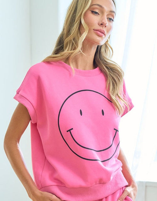 Load image into Gallery viewer, First Love Smile Face Drop Shoulder Brushed Inside T-Shirt
