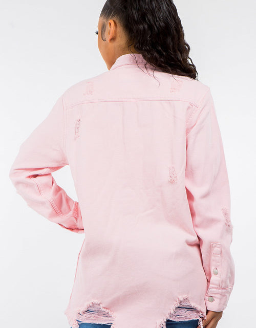 Load image into Gallery viewer, American Bazi Frayed Hem Distressed Denim Jacket
