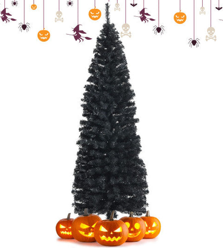 6ft Unlit Artificial Christmas Halloween Pencil Tree Black with Metal Stand-Black