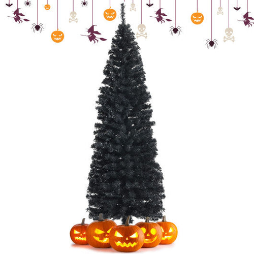 Load image into Gallery viewer, 6ft Unlit Artificial Christmas Halloween Pencil Tree Black with Metal Stand-Black
