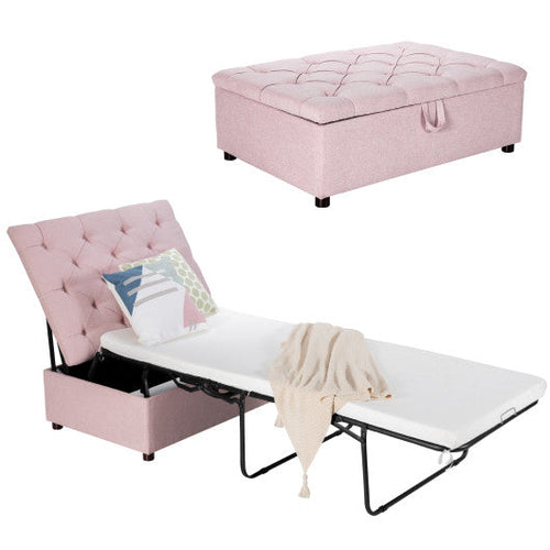 Load image into Gallery viewer, Folding Ottoman Sleeper Bed with Mattress for Guest Bed and Office Nap-Pink
