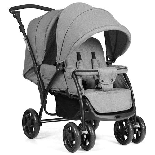 Load image into Gallery viewer, Foldable Lightweight Front Back Seats Double Baby Stroller-Gray
