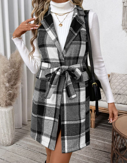 Load image into Gallery viewer, Perfee Tied Plaid Vest Coat
