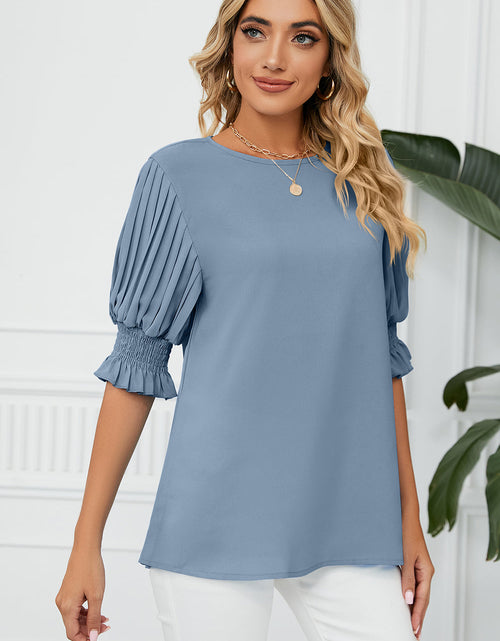 Load image into Gallery viewer, Frill Round Neck Lantern Sleeve T-Shirt
