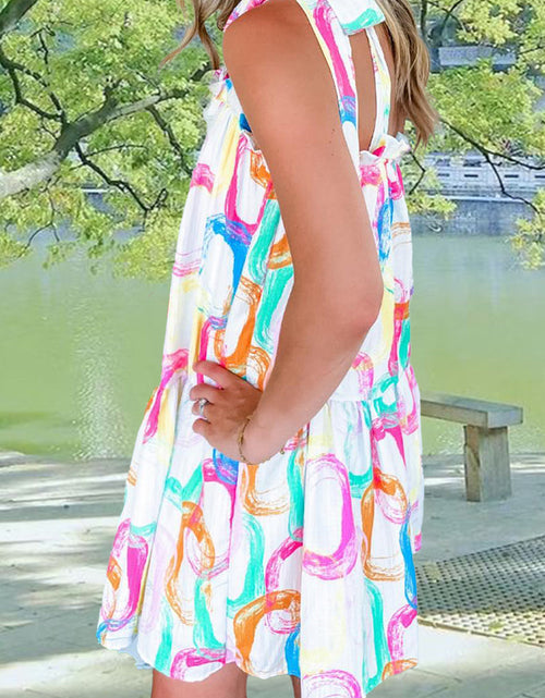 Load image into Gallery viewer, Tied Printed Sleeveless Mini Dress
