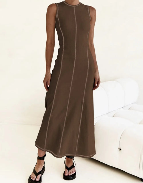 Load image into Gallery viewer, Contrast Stitching Round Neck Sleeveless Midi Dress
