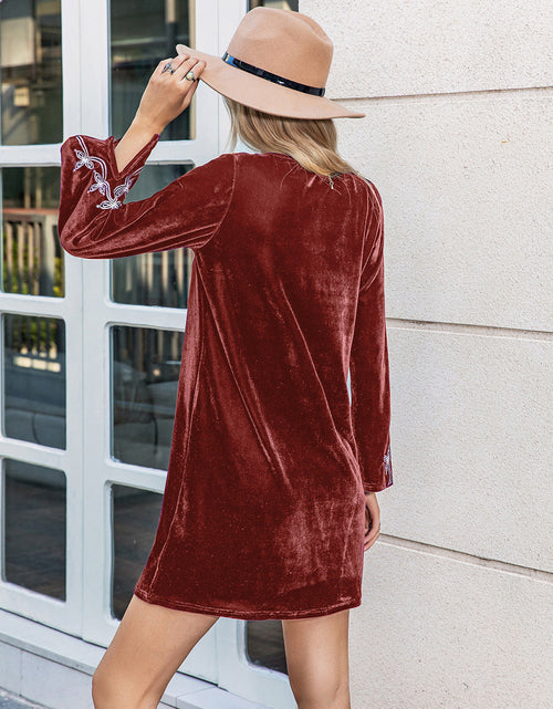 Load image into Gallery viewer, V-Neck Long Sleeve Mini Dress
