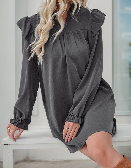 Load image into Gallery viewer, Perfee Ruffled Notched Long Sleeve Mini Dress
