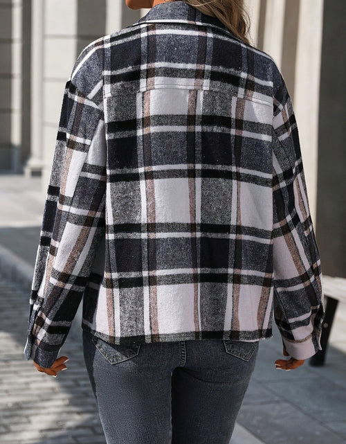 Load image into Gallery viewer, Plaid Button Up Drop Shoulder Jacket
