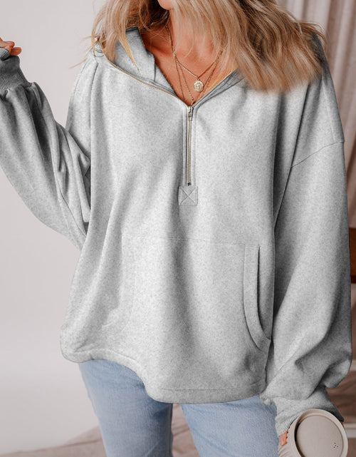 Load image into Gallery viewer, Pocketed Half Zip Dropped Shoulder Hoodie
