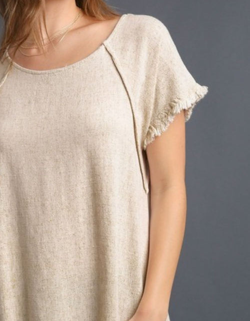 Load image into Gallery viewer, Umgee Full Size Seam Detail Linen Ruffle Fringe Edge Top Plus Size
