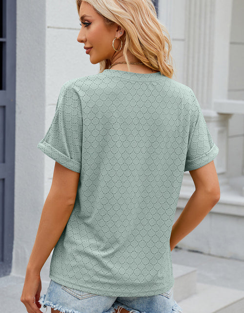 Load image into Gallery viewer, Eyelet Notched Short Sleeve T-Shirt
