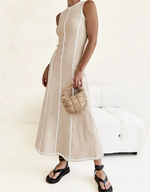 Load image into Gallery viewer, Contrast Stitching Round Neck Sleeveless Midi Dress
