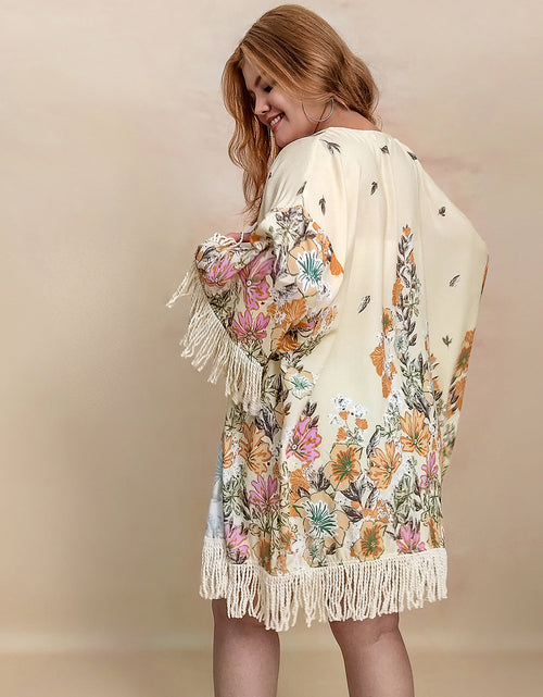 Load image into Gallery viewer, Plus Size Fringe Printed Open Front Cardigan
