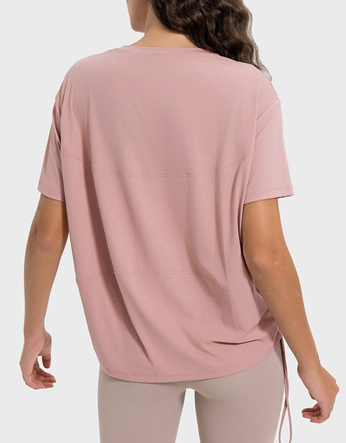Load image into Gallery viewer, Millennia Drawstring Round Neck Short Sleeve Active T-Shirt

