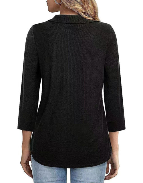 Load image into Gallery viewer, Half Zip Collared Neck Three-Quarter Sleeve T-Shirt
