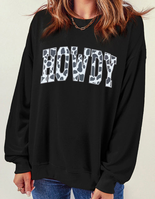 Load image into Gallery viewer, Round Neck Long Sleeve Howdy Graphic Sweatshirt
