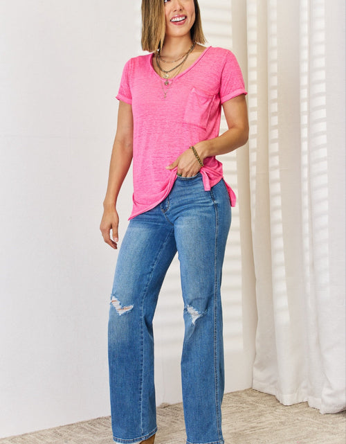 Load image into Gallery viewer, Zenana V-Neck Short Sleeve Slit T-Shirt
