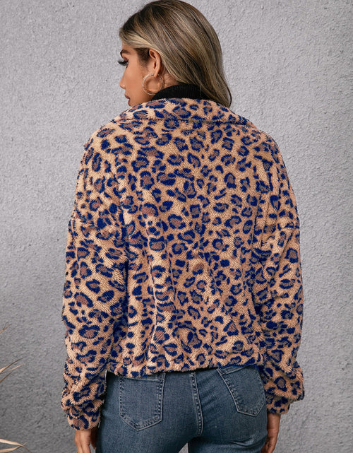 Load image into Gallery viewer, Ivy Lane Drawstring Leopard Zip Up Jacket
