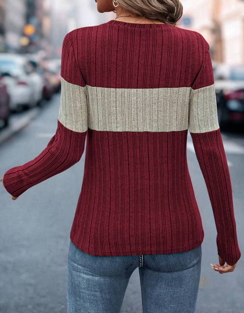 Load image into Gallery viewer, Color Block Round Neck Long Sleeve Top
