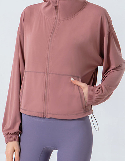 Load image into Gallery viewer, Drawstring Zip Up Dropped Shoulder Active Outerwear
