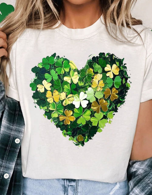 Load image into Gallery viewer, Clover Heart Round Neck Short Sleeve T-Shirt
