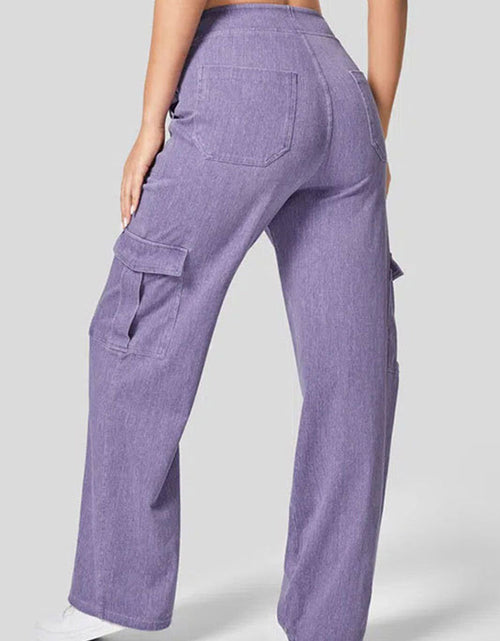Load image into Gallery viewer, High Waist Straight Leg Cargo Jeans
