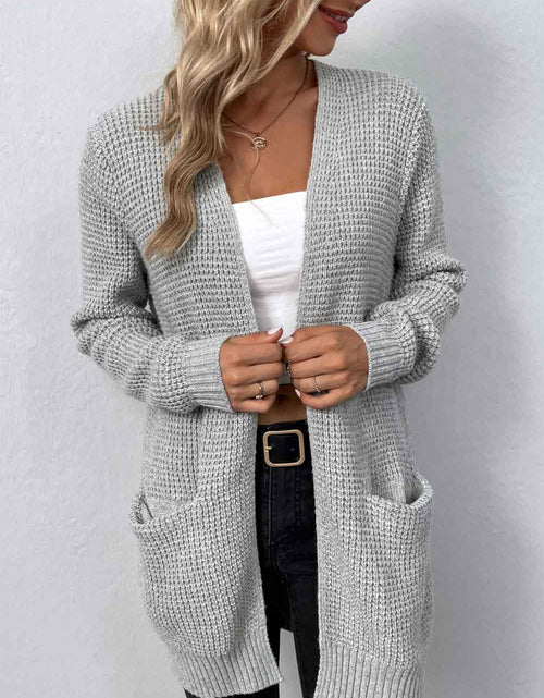 Load image into Gallery viewer, Rib-Knit Open Front Pocketed Cardigan
